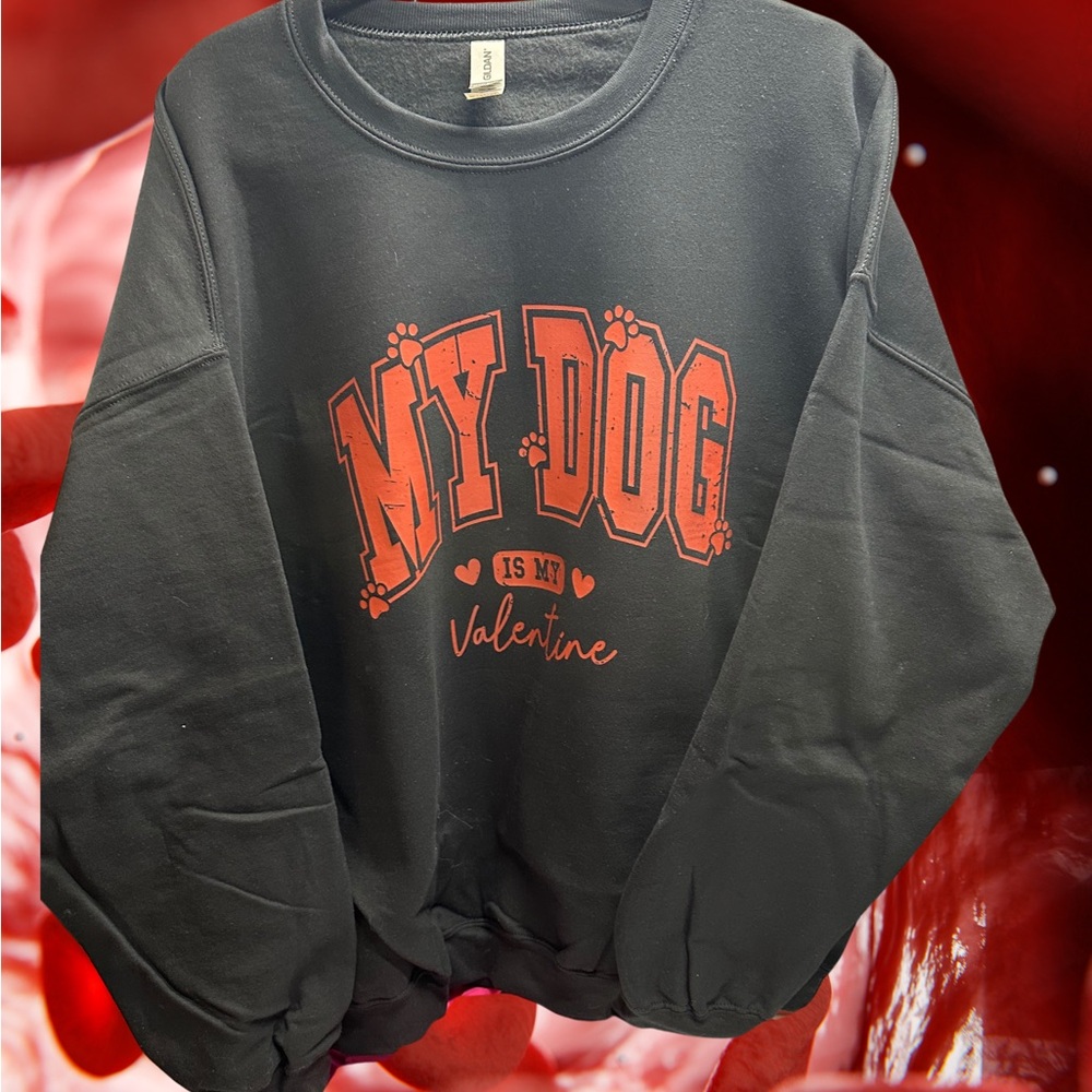 Custom name sleeves with paws on My Dog is my Valentine 2xl crewneck
